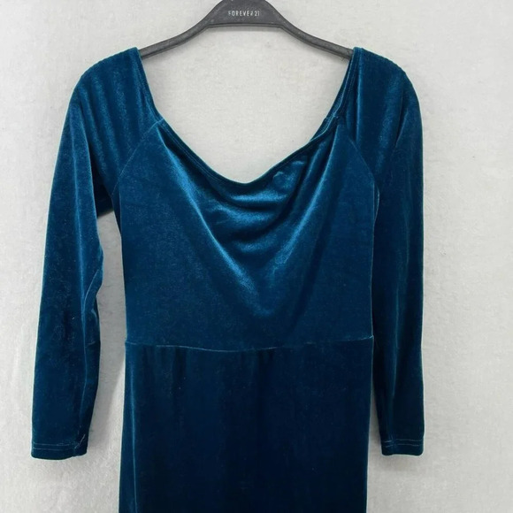 Shein Dress Womens Sz 6 Teal V-Neck Bodycon Stretch Pullover Velvet Faux Wrap - Picture 8 of 12
